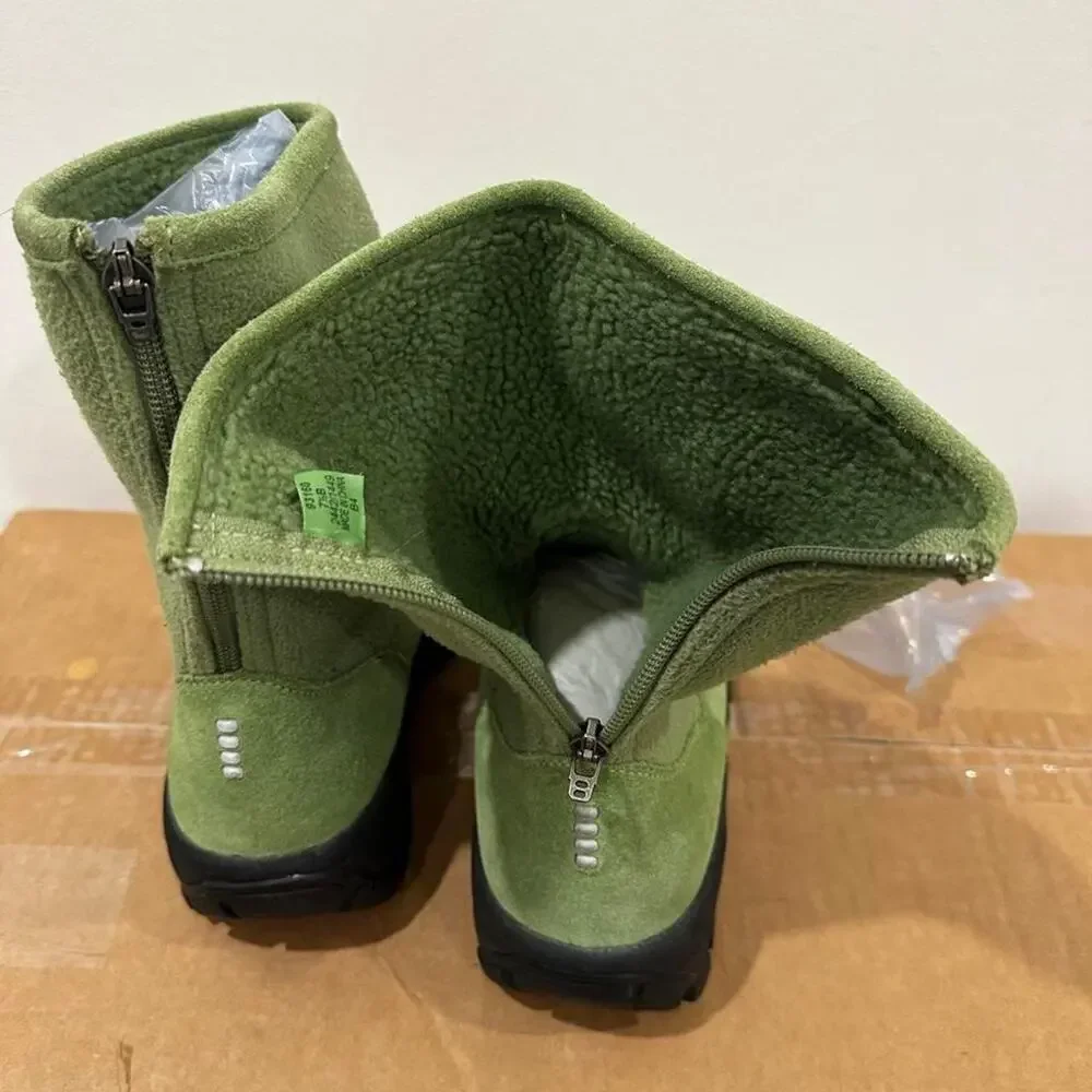 Lands' End women's Green Suede and fleece mid calf Boots size 7.5 rare color!
